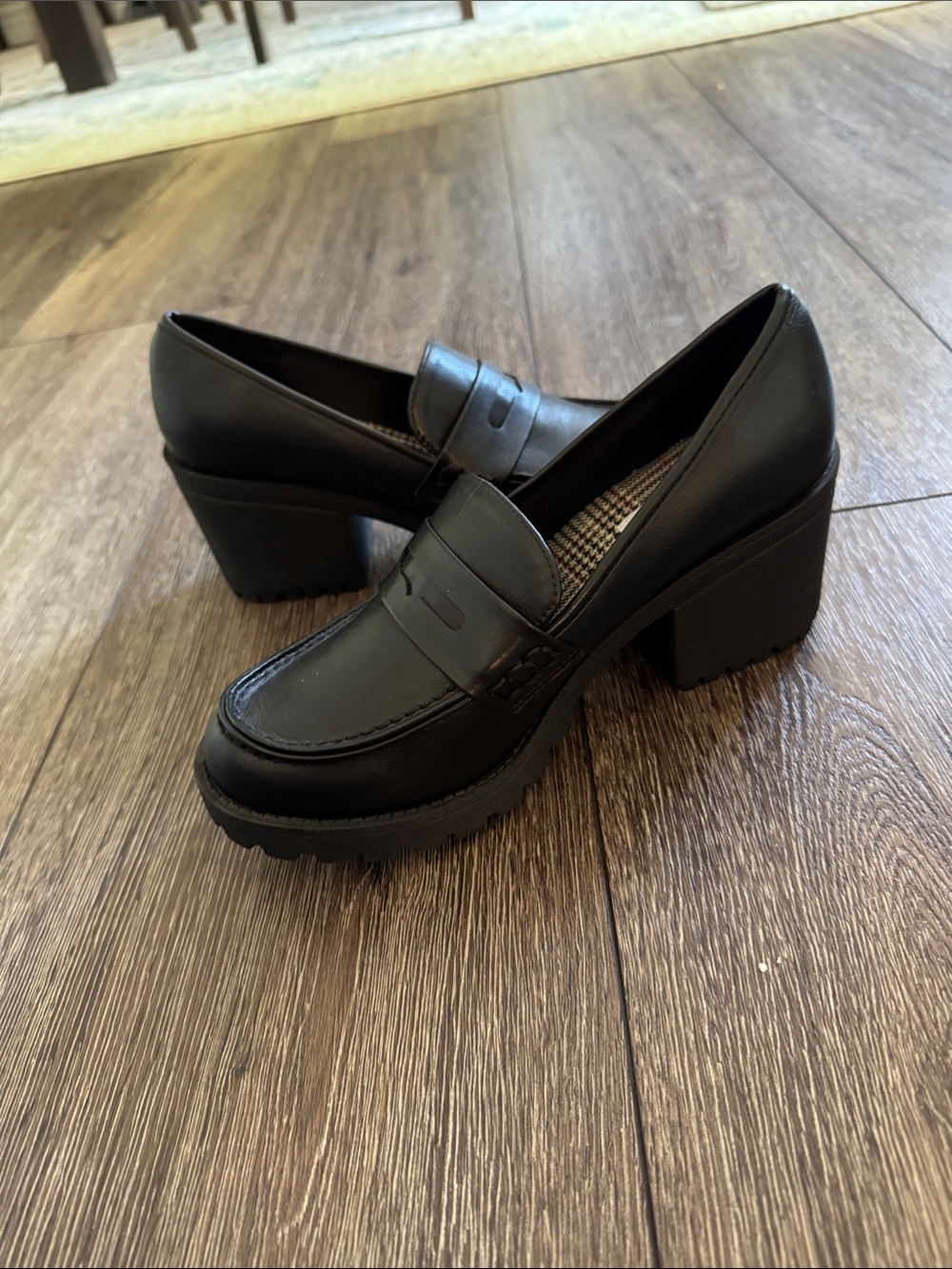 Soda Black Chunky Block Heel Loafers for Women